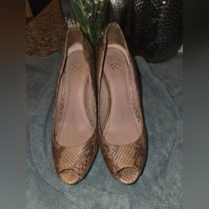Vince Camuto Snakeskin Peep-Toe Heels